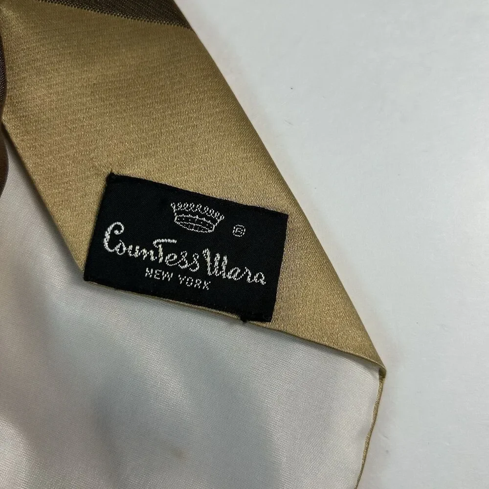 Countess Mara Men’s Tan Brown Olive Burnt Orange Stripe 100% Silk Vintage Tie